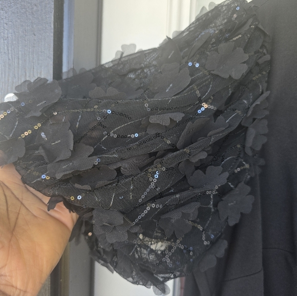 $208 Eliza J Floral-Short-Sleeve Boat-Neck Pleated Gown Sz 20W Plus Black New - Picture 4 of 16